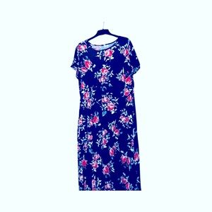 🌷Blue Maxi Dress with Pink Flowers 3X